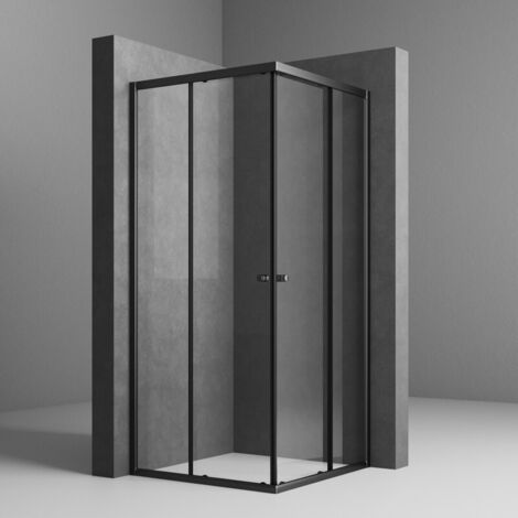 Duschkabine 80x90cm Eckeinstieg Schwarz mit Doppel Schiebetüren 6mm ESG Sicherheitsglas Duschabtrennung Duschwand Höhe 185cm (1/5)