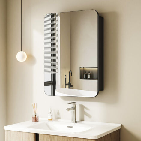 Boromal Spiegelschrank Schwarz Spiegelschrank Bad Metall Badezimmerschrank mit Spiegel Badezimmerspiegelschrank Hängeschränke (50 x 70 cm)