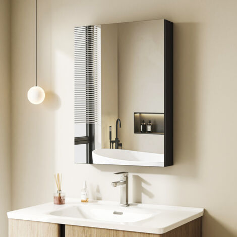 Boromal Spiegelschrank Bad 40 x 60 x 12,5 cm Badezimmer Spiegelschrank mit Innenspiegel Schwarz Metall Badezimmerschrank Hängeschränke mit Spiegel