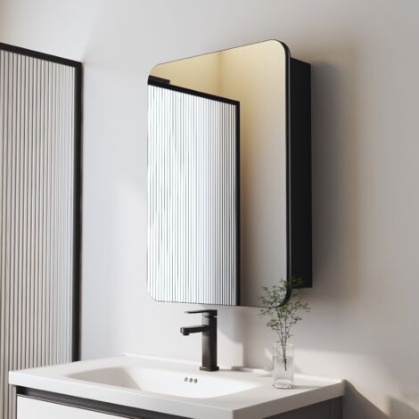 Boromal Spiegelschrank Bad Mit LED - 50x70cm Schwarz Mit Dimmbarem Licht & Anti-Beschlag