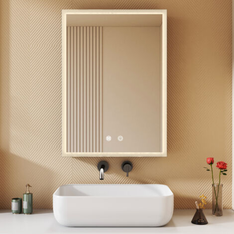HY-RWML Spiegelschrank Mit LED Beleuchtung - 40x60cm Badezimmerschrank Antibeschlag