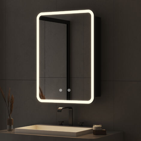 Boromal Spiegelschrank Bad mit Beleuchtung Badezimmer Spiegelschrank mit Beleuchtung Schwarz Metall Badezimmerschrank mit Dimmbar, Beschlagfrei und Verstellbare Glasablage (40x60x12,5cm)