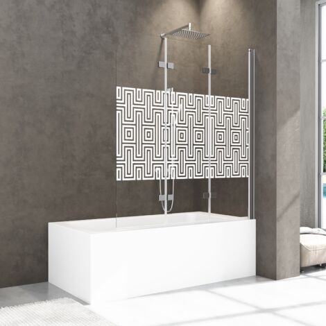 Duschwand Für Badewanne Schwarz/Gestreift 120x140 Cm – 3-teilig Faltbar, 5mm ESG-Sicherheitsglas, Einfache Montage
