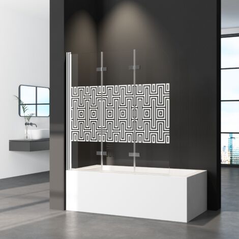 Goezes Duschwand Für Badewanne – 3-teilig Faltbar, 140x140 Cm, Schwarz, 6 Mm ESG-Sicherheitsglas