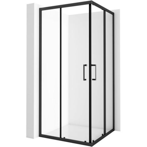 Schwarzer Eckeinstieg Duschkabine 80x80cm Doppelschiebetür, Schiebetüren Duschabtrennung Duschwand aus 5mm ESG gehärtetes Glas, Dusche Sicherheitsglas Duschtür Höhe 185cm (1/5)