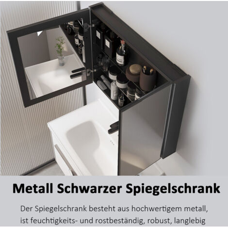 Badezimmer-Medizinschrank Mit Spiegel – Mattschwarz, 55,9x76,2 Cm, 4 Glasböden, Soft-Close – Für Einbau Oder Oberfläche