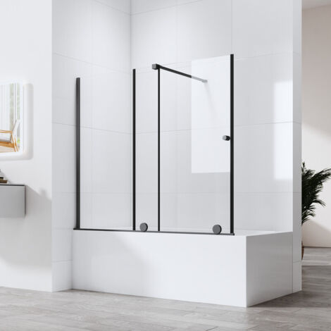 Duschwand für Badewanne mit Schiebetür 125x120cm, Schwarz Badewannenaufsatz Duschtrennwand Schiebetüren ausziehbar 70-125 cm, Duschabtrennung für Badewanne aus 6mm ESG Glas