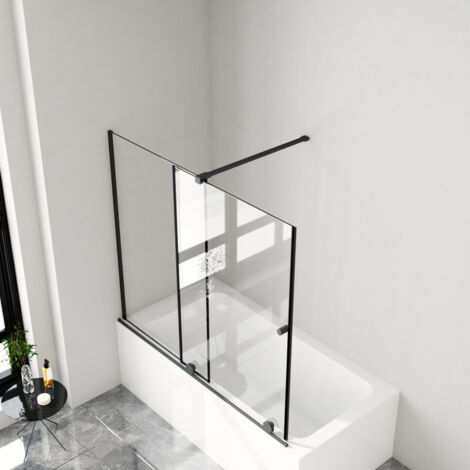 Duschwand für Badewanne mit Schiebetür 115x140 cm, Schwarz Badewannenaufsatz Duschtrennwand Schiebetüren ausziehbar 70-115 cm, Duschabtrennung für Badewanne aus 6mm ESG Glas