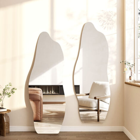 Boromal Ganzkörperspiegel 60x165cm groß Asymmetrischer Spiegel, Wandspiegel Asymetrischer Wandmontage Standspiegel für Ankleidezimmer, Schlafzimmer, Wohnzimmer, Badezimmer