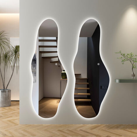 Boromal LED Ganzkörperspiegel mit Beleuchtung 60x165cm Asymmetrischer Standspiegel mit 3 Lichtfarbe Dimmbare 3000-6500K