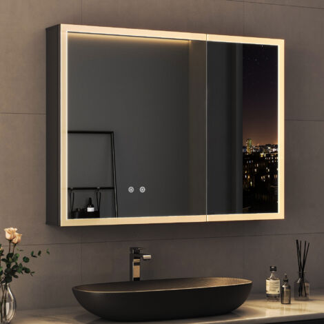 Boromal LED Spiegelschrank mit Beleuchtung 80x60cm Aluminium Spiegelschrank Bad mit Beleuchtung Badezimmerschrank, Badschrank Spiegel Kabinett mit 3-Farben Dimmbar, Beschlagfrei