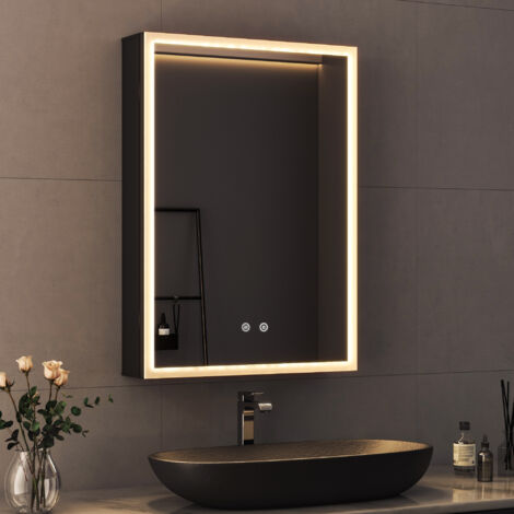 Boromal LED Spiegelschrank mit Beleuchtung 50x70cm Aluminium Spiegelschrank Bad mit Beleuchtung Badezimmerschrank, Badschrank Spiegel Kabinett mit 3-Farben Dimmbar, Beschlagfrei