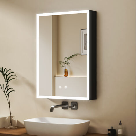 Boromal Spiegelschrank mit Beleuchtung 50x70cm Aluminium LED Spiegelschrank Bad mit Beleuchtung Badezimmerschrank, Badschrank Hängeschränke Spiegel Kabinett mit 3-Farben Dimmbar, Beschlagfrei