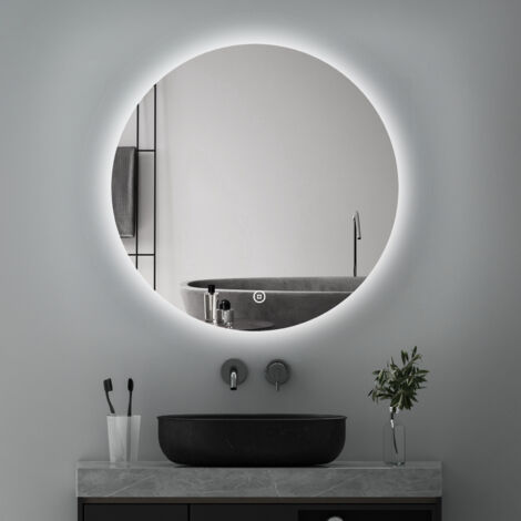 Boromal Runder Badspiegel mit Beleuchtung 50x50cm LED Badspiegel Spiegel mit Beleuchtung Badezimmerspiegel Rund mit Beleuchtung Wandspiegel Rund mit 3 Lichtfarbe Dimmbar