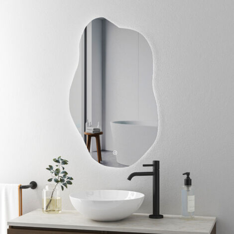 Boromal Asymmetrischer Spiegel mit Beleuchtung 62x90cm LED Badspiegel mit Beleuchtung Asymmetrischer Spiegel mit Licht LED Spiegel Badezimmerspiegel mit Touch-Schalter, Dimmbar 3 Lichtfarbe Einstellba (1/5)