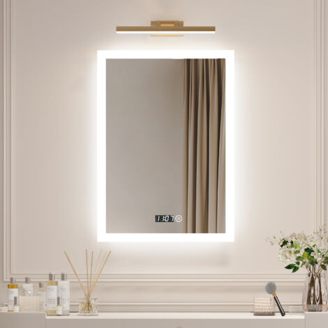 PESENXAN Badkamerspiegel met verlichting, 50 x 70 cm, led-badkamerspiegel met anti-condens, badkamerspiegel met 2 lichtkleuren, 3000 K / 6500 K, toetsschakelaar, rechthoekige badkamerspiegel