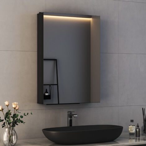 Schwarzer Spiegelschrank mit Innenspiegel 40x60cm Spiegelschränke Badschrank Badezimmer Spiegelschrank Bad mit Spiegel und Verstellbare Glasablage