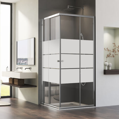 100x100x185cm Duschkabinen Milchglas Duschkabine Eckeinstieg mit Doppel Schiebetüren Duschabtrennung Duschschiebetür 6mm ESG Glas, LINKS & RECHTS MONTIERBAR