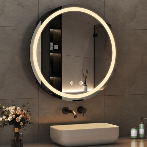 Spiegelschrank Bad mit Beleuchtung 60 x 60 cm, LED Spiegelschrank Rund Badezimmer Spiegelschrank Hängeschränke mit Touch-Schalter, 3 Einstellbare Lichtfarben, Beschlagfrei, Schwarz