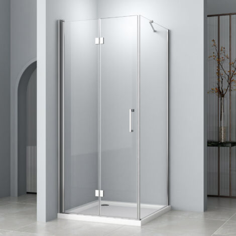 Duschkabine 100x80x195cm Falttür Eckeinstieg mit Seitenwand Duschabtrennung Dusche Duschwand mit festem Seitenteil Faltbar Duschkabine aus 6mm Nano ESG Sicherheitsglas (1/4)