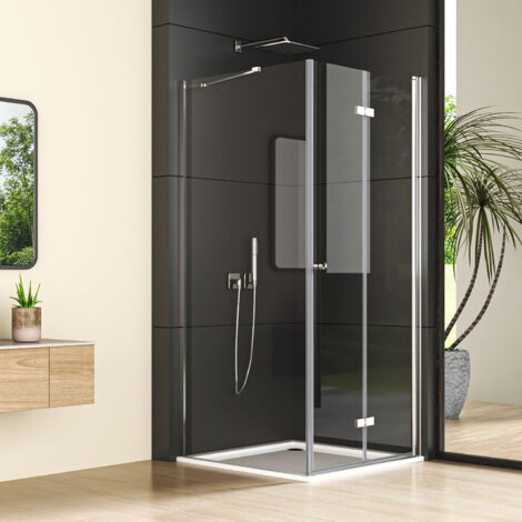 Eckeinstieg Duschkabine 90x90x185cm Falttür mit Seitenwand Duschabtrennung Dusche mit festem Seitenteil Faltbar Duschkabine aus 6mm ESG Sicherheitsglas (1/4)
