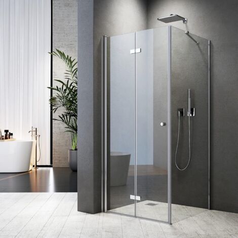 Duschkabine 90x90x185cm Falttür Eckeinstieg mit Seitenwand Duschabtrennung Dusche Duschwand mit festem Seitenteil Faltbar Duschkabine aus 6mm ESG Sicherheitsglas (1/4)