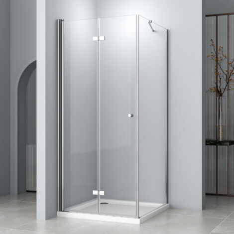 Duschkabine 90x90x185cm Falttür Eckeinstieg mit Seitenwand Duschabtrennung Dusche Duschwand Duschtür mit festem Seitenteil Faltbar Duschkabine aus 6mm ESG Sicherheitsglas (1/4)