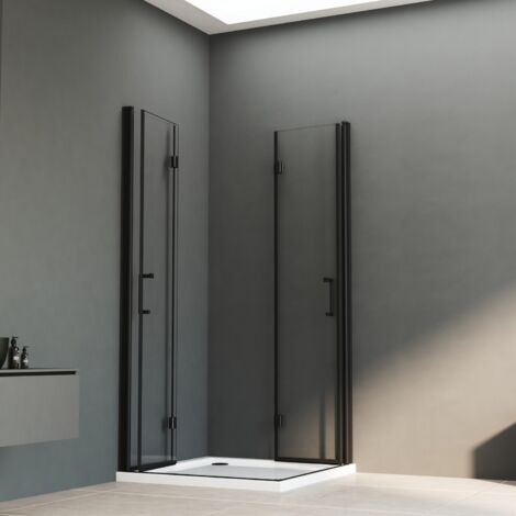 Duschkabine Eckeinstieg 90x90cm Schwarz 180º Doppel Falttür Duschabtrennung Drehfalttür Dusche Duschwand aus 6mm Nano ESG Sicherheitsglas, Schwarz, Höhe 195cm (1/4)