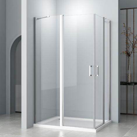 Duschkabine Eckeinstieg 100x90cm mit Pendeltür Schwingtür mit Fester Segment 6mm ESG NANO Glas Duschabtrennung Duschwand Höhe 185cm