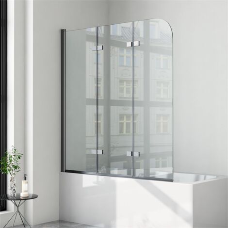 Badewannenaufsatz 130x140cm 3-teilig Faltwand Duschwand für Badewanne Schwarz, Badewannenaufsätze Duschtrennwand Badewannenfaltwand Duschabtrennung für Badewanne aus 6mm ESG Sicherheitsglas