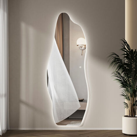 WDWRITTI LED Ganzkörperspiegel 60x165cm Unregelmäßiger Standspiegel mit Beleuchtung, Groß Asymmetrischer Spiegel für Ankleidezimmer, Schlafzimmer, Wohnzimmer
