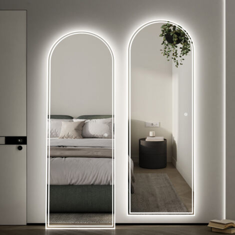 WDWRITTI LED Ganzkörperspiegel mit Licht 150 x 50 cm Bogenförmiger Standspiegel mit Beleuchtung Spiegel mit Beleuchtung LED Wandspiegel mit 3 Lichtfarbe Dimmbare für Schlafzimmer, Ankleidezimmer (1/5)