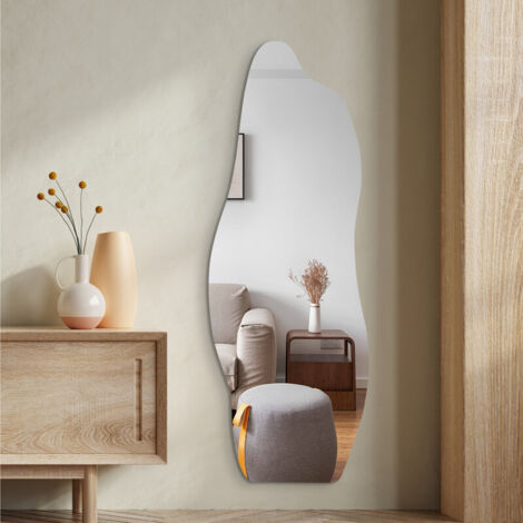 WDWRITTI Asymmetrischer Standspiegel 165x60cm groß Asymmetrischer Ganzkörperspiegel, Wandspiegel Asymetrischer Spiegel für Ankleidezimmer, Schlafzimmer, Wohnzimmer