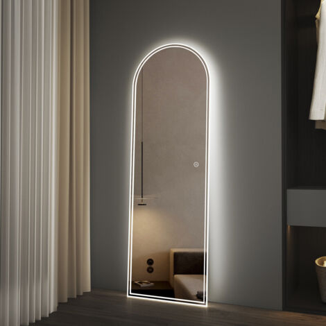 WDWRITTI LED Ganzkörperspiegel 150 x 50 cm Gewölbter Standspiegel mit Beleuchtung Spiegel mit Beleuchtung Bodenspiegel LED Wandspiegel mit 3 Lichtfarbe Dimmbare + Speicherfunktion (1/5)