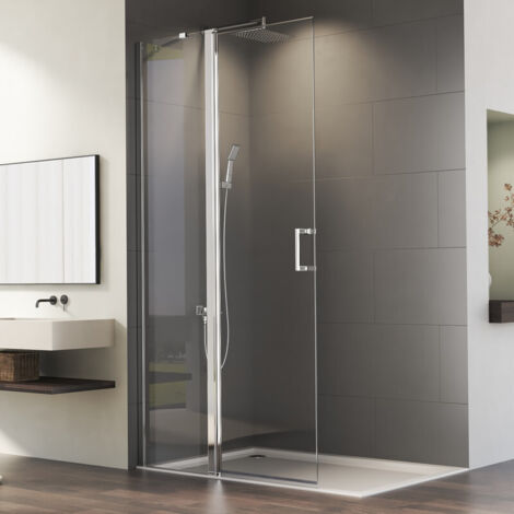 Walk-in Dusche Pendeltür 116x185cm Walk in Duschwand mit Pendeltür Duschabtrennung, Pendeltür Dusche Duschkabine Glas mit 6mm Nano ESG-Sicherheitsglas