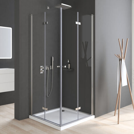 Duschkabine 90x90 cm Falttür Eckeinstieg, Duschkabine 90x90 cm Eckeinstieg Drehfalttür Dusche Duschabtrennung mit 6mm ESG Sicherheitsglas Glas Duschwand, Dusche Falttüren Höhe: 185cm