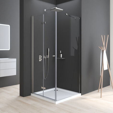 Duschkabine 90x90 cm Falttür mit Seitenwand, Duschkabine 90x90 cm Eckeinstieg Drehfalttür Dusche Duschabtrennung mit 6mm ESG Sicherheitsglas Glas Duschwand, Dusche Falttüren Höhe: 185cm