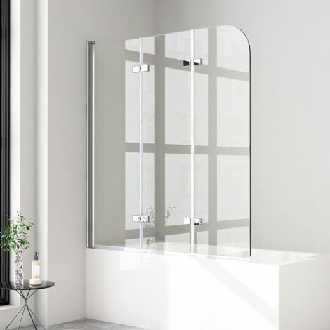Badewannenaufsatz 140x140 cm Duschwand für Badewanne 3-teilig Faltwand, Badewannenaufsätze Duschtrennwand Badewannenfaltwand Duschabtrennung für Badewanne aus 6mm ESG Sicherheitsglas