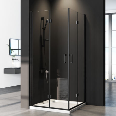Duschkabine 90x90 cm Falttür, Schwarz Duschkabine Eckeinstieg Drehfalttür Dusche Duschtür Duschwand Falttürkabine Duschabtrennung Eckeinstieg 6mm Nano Beschichtung ESG Glas Höhe 195cm (1/5)