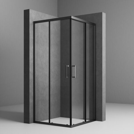 Schwarz Duschkabine 75x80x185cm Eckeinstieg mit Schiebetüren Eckeinstieg Duschkabine Duschabtrennung Doppel Schiebetür Dusche Duschtür Duschwand, LINKS & RECHTS MONTIERBAR (1/5)