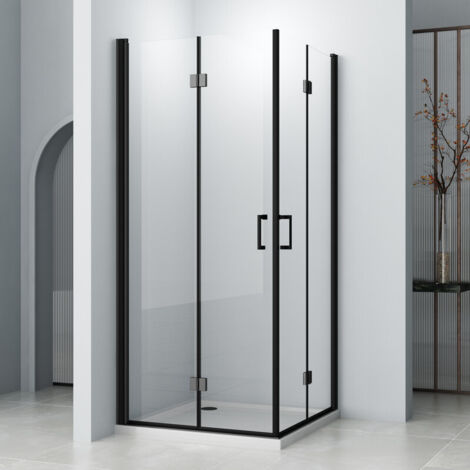 Duschkabine 90x120 cm Falttür Schwarz, Duschkabine Eckeinstieg mit Falttüren Duschwand Falttürkabine Drehfalttür Dusche Duschtür Duschabtrennung 6mm Nano Beschichtung ESG Glas Höhe 195cm (1/5)