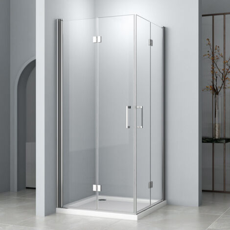 Duschkabine 80x90 cm Eckeinstieg Falttür, Duschkabine Eckeinstieg mit Falttüren Duschwand Falttürkabine Drehfalttür Dusche Duschtür Duschabtrennung 6mm Nano Beschichtung ESG Glas Höhe 195cm (1/5)