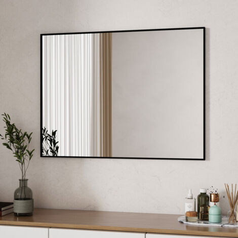 Badzimmer Spiegel Schwarz 50x70 cm Rechteckiger Spiegel mit Metallrahmen Schwarzer Wand Spiegel Badspiegel Schwarz Wandspiegel Schwarz für Badezimmer, Waschräume, Schlafzimmer
