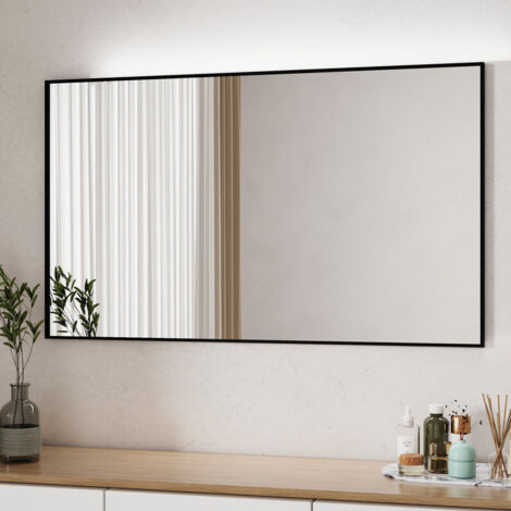 Badzimmer Spiegel Schwarz 100x70 cm Rechteckiger Spiegel mit Metallrahmen Schwarzer Wand Spiegel Badspiegel Schwarz Wandspiegel Schwarz für Badezimmer, Waschräume, Schlafzimmer