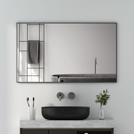Groß Spiegel 100x70 cm Schwarz Rechteckiger Spiegel mit Metallrahmen Badzimmer Spiegel Schwarz Badspiegel Schwarz Wandspiegel Schwarz für Badezimmer, Waschräume, Schlafzimmer