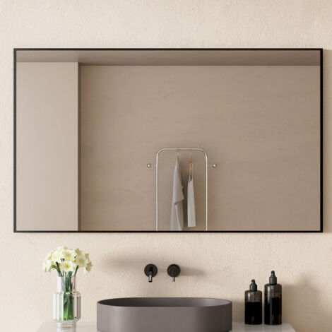Groß Wandspiegel 100x70 cm Spiegel Schwarz Rechteckiger Spiegel mit Metallrahmen Badzimmer Spiegel Badspiegel Schwarz Dekorativer Spiegel für Badezimmer, Waschräume, Schlafzimmer