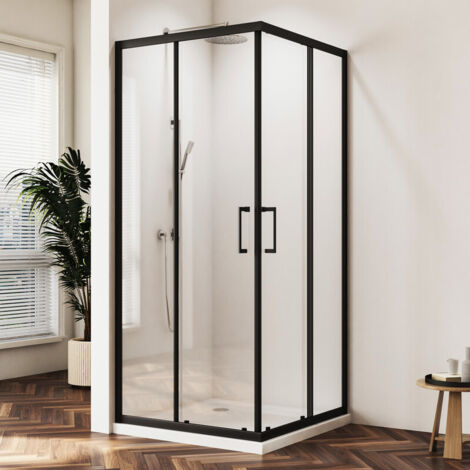 Duschkabine 100x100cm Eckeinstieg Schiebetür Eckdusche Duschabtrennung Eckeinstieg Dusche Duschtüren Schwarzer Aluminiumrahmen Höhe 185cm (1/5)
