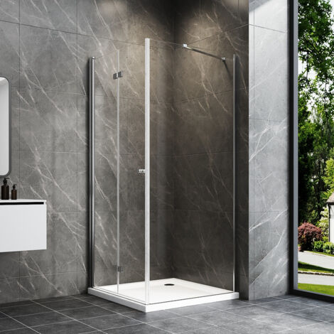 Eck-Duschkabine 90x90x185cm Eckeinstieg Falttür mit Seitenwand Duschabtrennung Drehfalttür Dusche mit Seitenteil Faltbar Duschkabine aus 6mm ESG Sicherheitsglas (1/5)