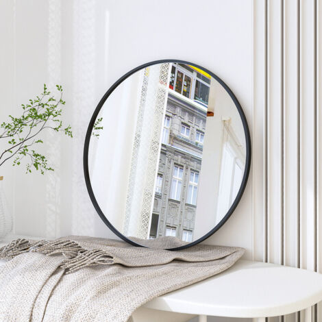 Spiegel Rund mit Schwarzer Rahmen, Runder Wandspiegel φ 60 cm, moderner Hängespiegel für Badezimmer Schlafzimmer Wohnzimmer Flur, dekorativer Schminkspiegel