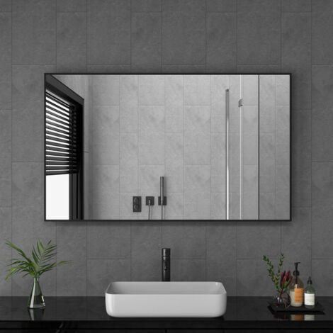 Badezimmerspiegel 100x70 cm Wandspiegel Badspiegel ohne Beleuchtung Rechteckig mit Schwarz Metall Rahmen Dekorative Spiegel für Badezimmer, Wohnzimmer, WC, Flur
